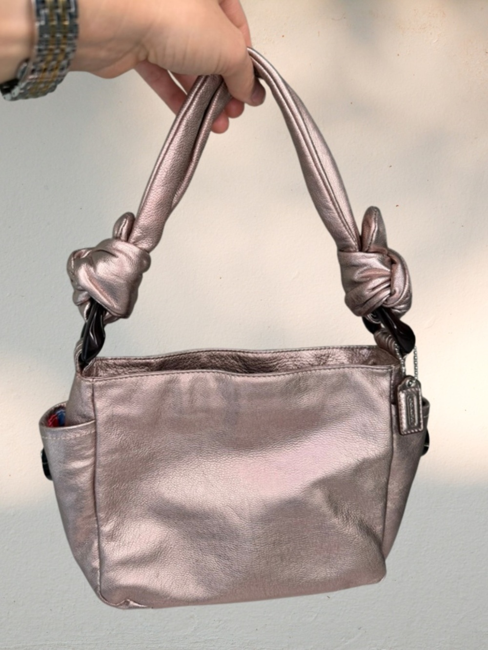 Rare! 2010 Era Coach Rose Gold Mini Hobo Leather Handbag with Tortoise Shell